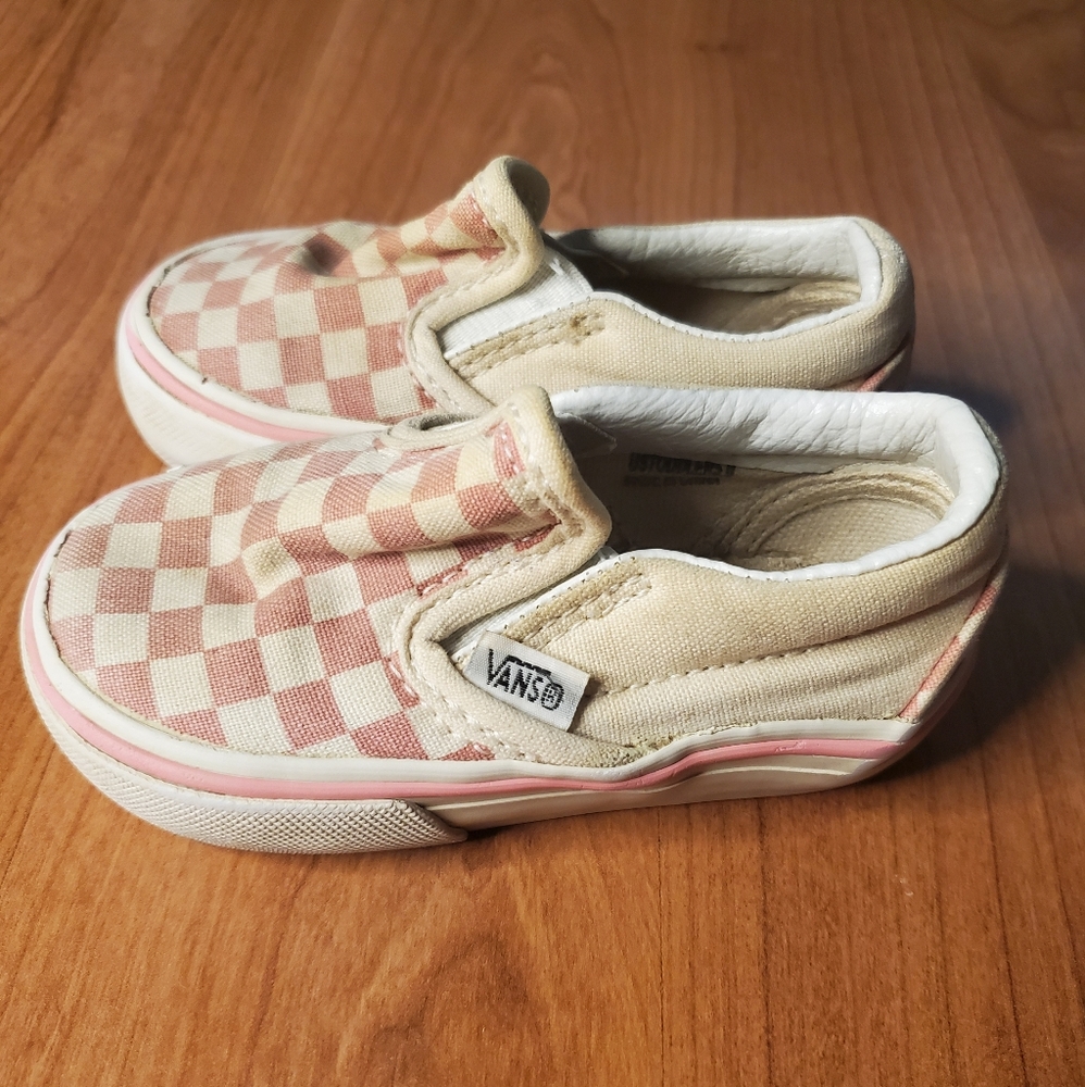 Pink checkerboard slip on Vans toddler Size 5